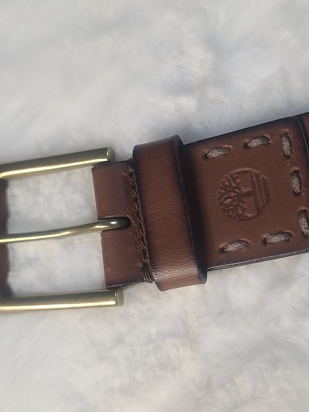 Timberland Brown Leather Men’s Belt with Brass Buckle